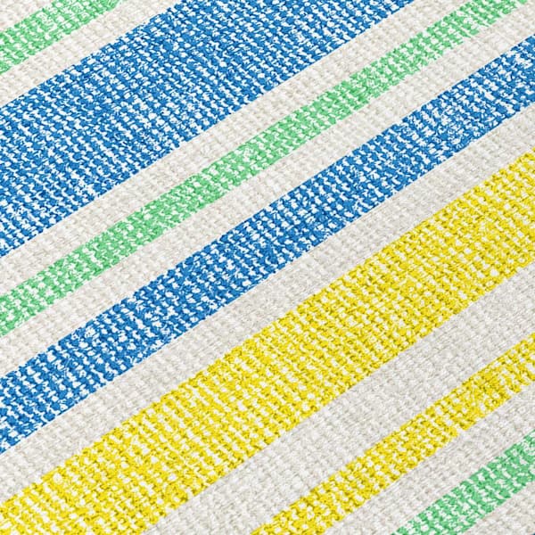 Yellow and Blue 3 ft. x 5 ft. Woven Striped Polyester Rectangle Indoor/Outdoor Area Rug