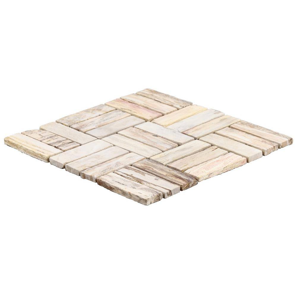 Petra Basketweave Brown Marble Mosaic Tile 12" x 12"