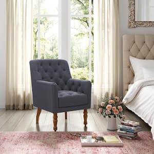 Amelia 40.9 in. Dark Gray Linen Arm Chair with Tufted Cushions