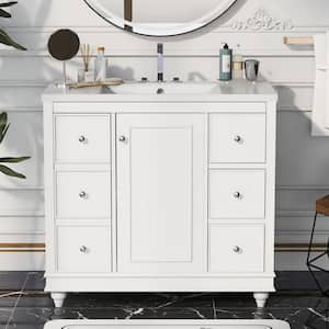 36 in. W x 18 in. D x 34 in. H Single Sink Freestanding Bath Vanity in White with White Resin Top