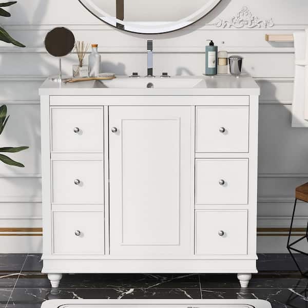 Nivencai 36 in. W x 18 in. D x 34 in. H Single Sink Freestanding Bath Vanity in White with White Resin Top
