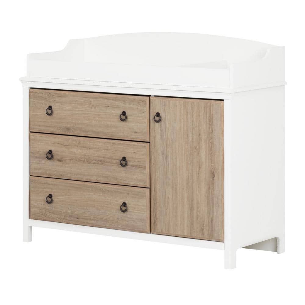 South Shore Catimini 3-Drawer Pure White and Rustic Oak Changing Table -  10624
