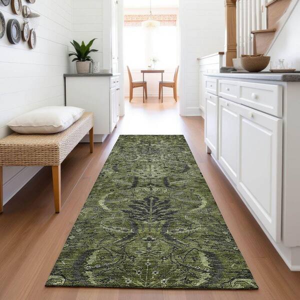 Mayfield Premium Machine Washable Abstract AMF1082 Olive 2 ft. 3 in. x 7 ft. 6 in. Runner Rug