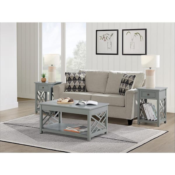 Coventry 36 in. Rectangle Wood Coffee Table and End Tables, Set of 3  Modern Gray Living Room Furniture with Storage