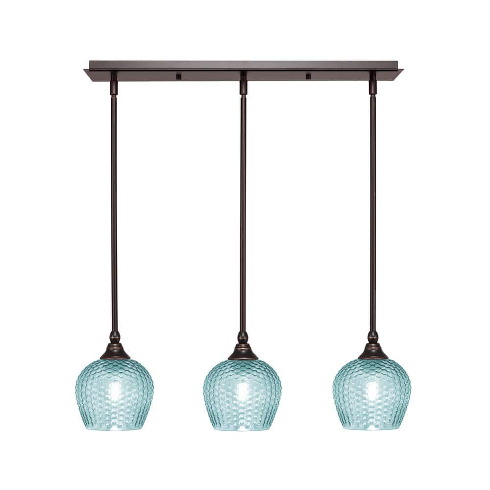 Livingston 100-Watt 3-Light Brown Shaded Pendant Light with 6 Turquoise 