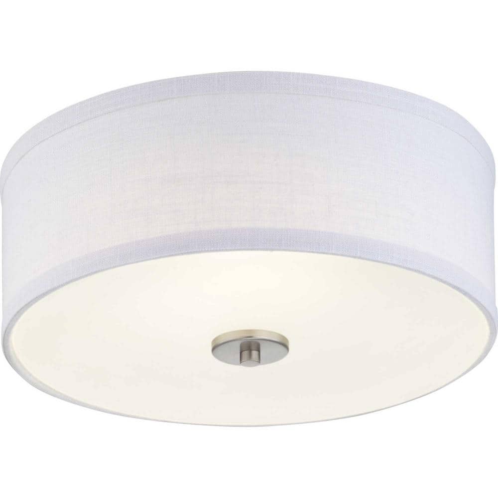 Brushed Nickel LED Drum Flush Mount with Etched Glass