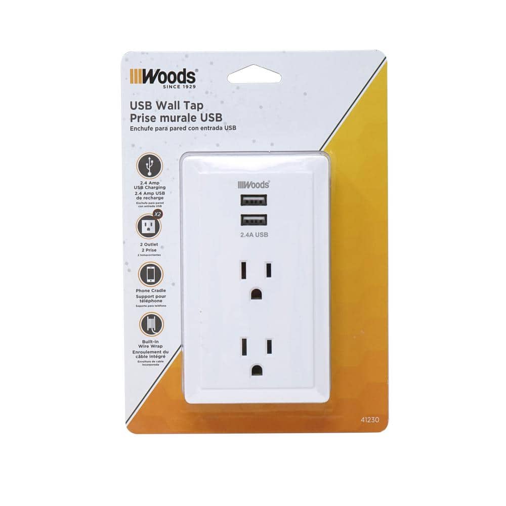 White Tamper Resistant Wall Outlet with 2 USB Ports