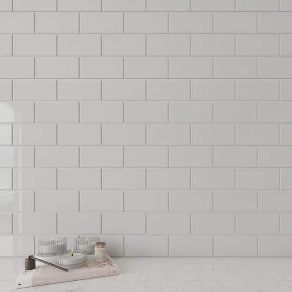 Giorbello Cool White 3 in. x 6 in. x 8mm Glass Subway Wall Tile (5.5 sq. ft./Case)