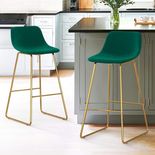 LUE BONA Alexander 30 in. Emerald Bar Stools Low Back Metal Frame Counter Height Bar Stool With Velvet Upholstery Seat (Set of 2)