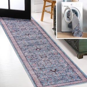 Kemer All-Over Persian Machine-Washable Blue/Red/Brown 2 ft. x 8 ft. Runner Rug