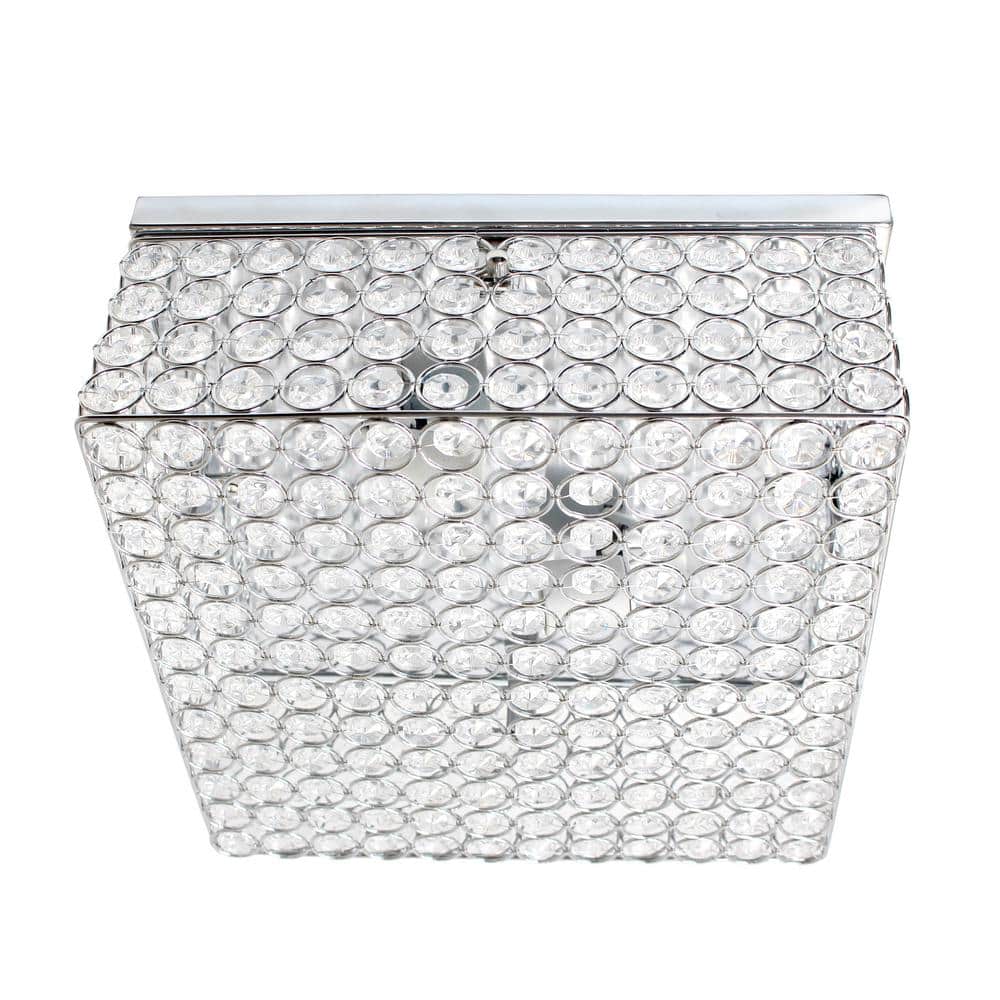 Luxurious Crystal and Silver 12" Square Incandescent Flush Mount Light