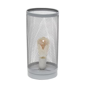12.75 in. Gray Mesh Cylindrical Steel Table Lamp