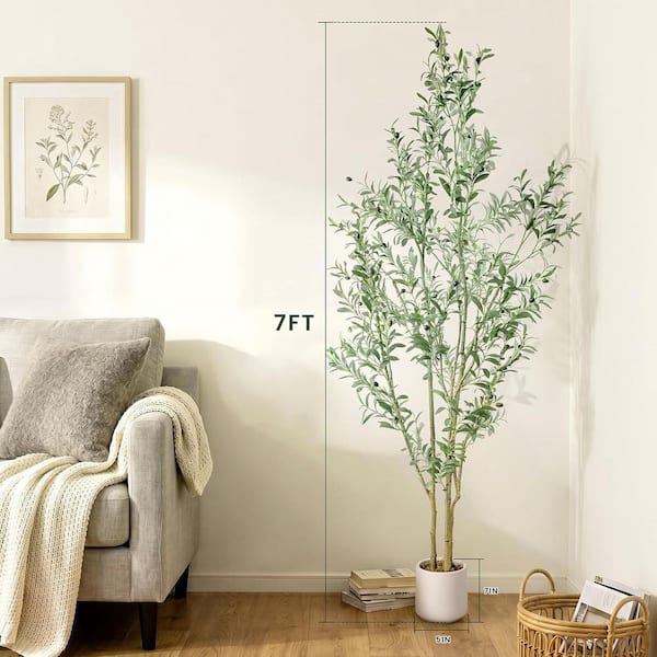 Swafrrt 7 ft. Artificial Olive Tree in Pot, Large Faux Olive Silk