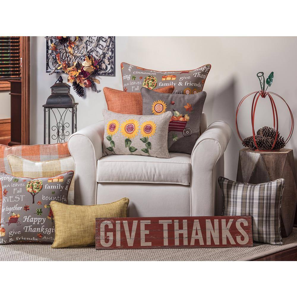 Autumn Harvest Gray and Orange Square Throw Pillow Set