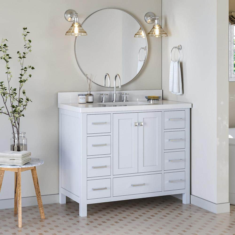 ARIEL Cambridge 43 In. W X 22 In. D X 36 In. H Vanity In White With ...