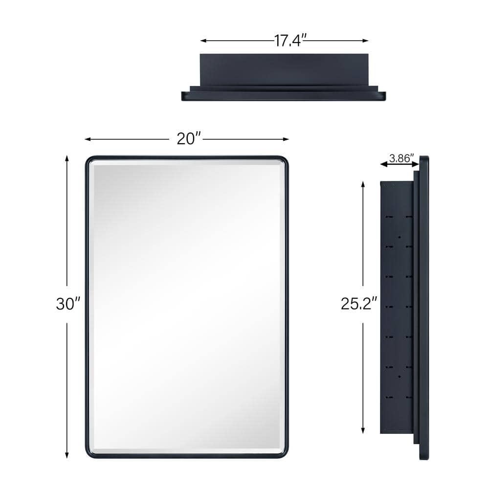 Farmhouse Matt Black Metal Framed Rectangular Medicine Cabinet with Mirror