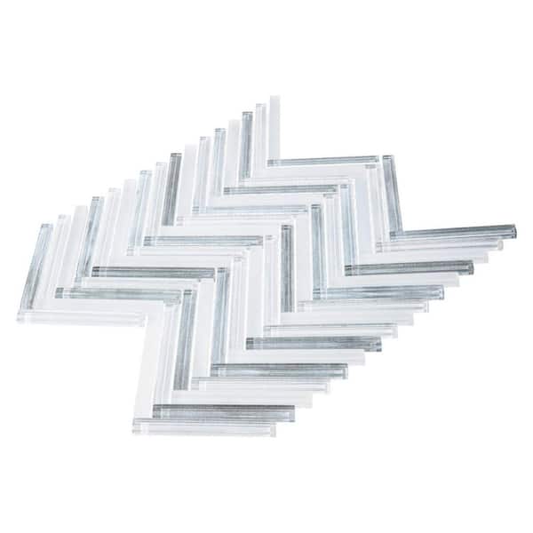 Moln Quad Blue 0.5 in. x 4 in. Glass Herringbone Wall and Floor Mosaic Tile (5 sq. ft. / Case)