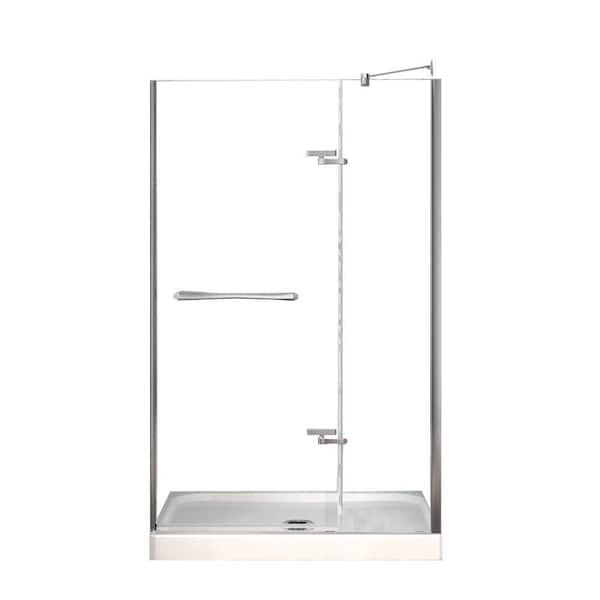 MAAX Reveal 32 in. x 48 in. x 74-1/2 in. Alcove Shower Kit in Chrome with Base in White