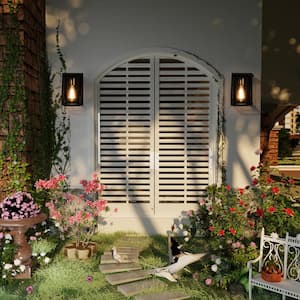 Montpelier 9.52 in. H Black Hardwired Outdoor Wall Lantern Sconces with Dusk to Dawn (Set of 2)