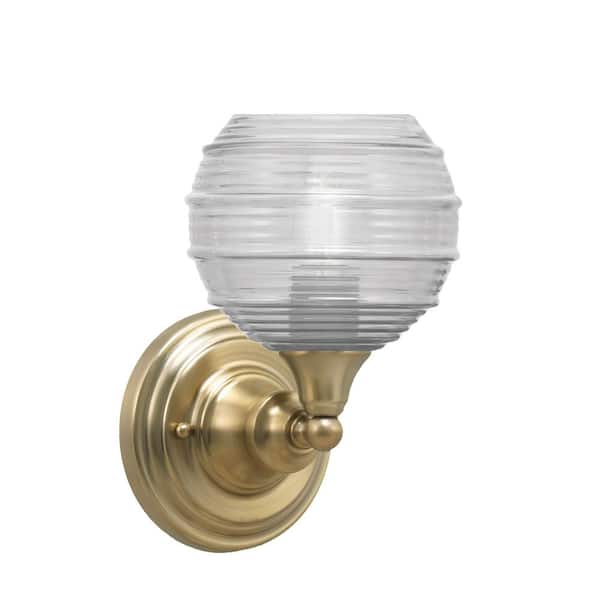 Unbranded Fulton 1-Light New Age Brass Wall Sconce, 6 in. Clear Ribbed Glass
