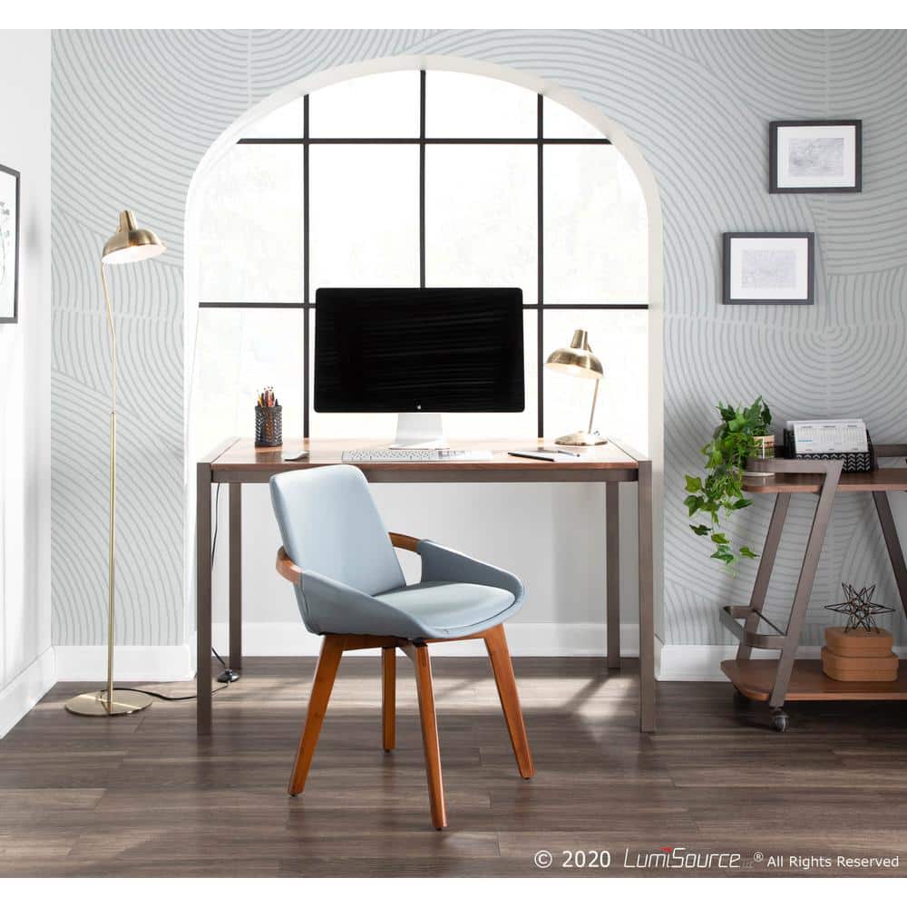 Cosmo Walnut Wood and Grey Faux Leather Arm Chair