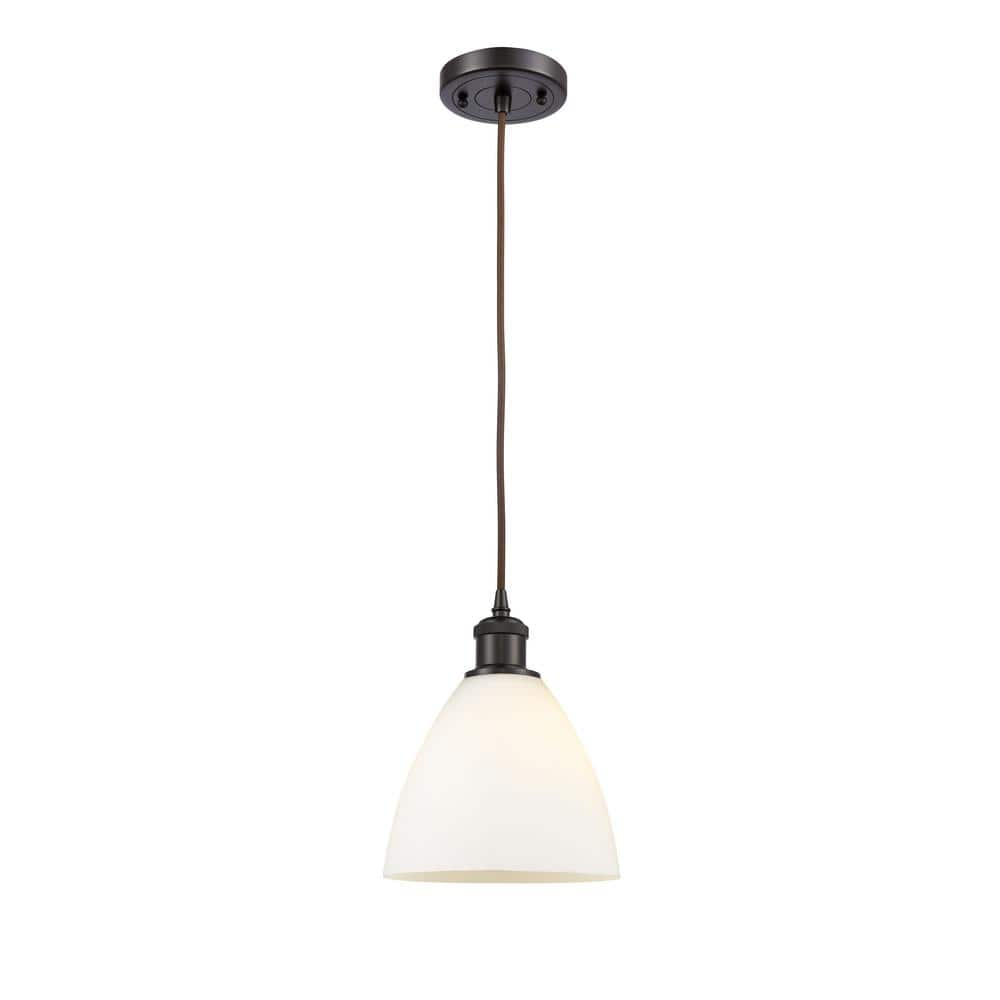 Bristol Glass 1-Light Oil Rubbed Bronze, Matte White Shaded Pendant Light with Matte White Glass Shade -  Innovations, 516-1P-OB-GBD-7