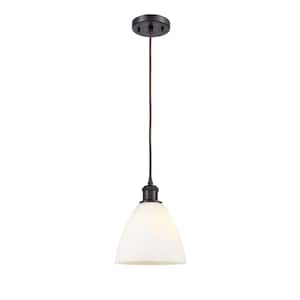 Bristol Glass 1-Light Oil Rubbed Bronze, Matte White Shaded Pendant Light with Matte White Glass Shade