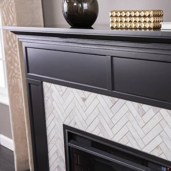black marble tile fireplace