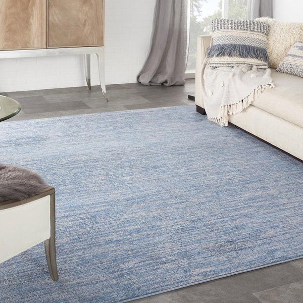 Essentials 9 ft. x 9 ft. Blue/Gray Square Solid Contemporary Indoor/Outdoor Patio Area Rug