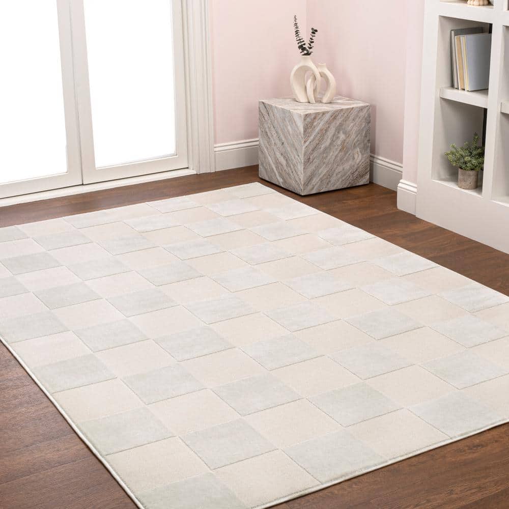 Thea White and Cream Geometric High-Low 3x5 Area Rug