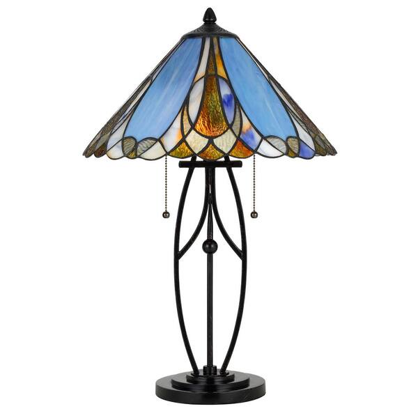 CAL Lighting 24 in. Metal Table Lamp with Tiffany Glass Shade in Bark Bronze Finish