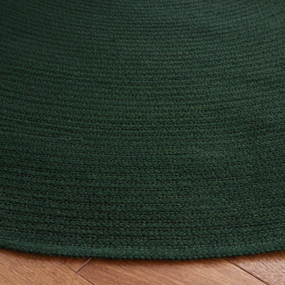 Dark Green 5' Round Braided Synthetic Area Rug