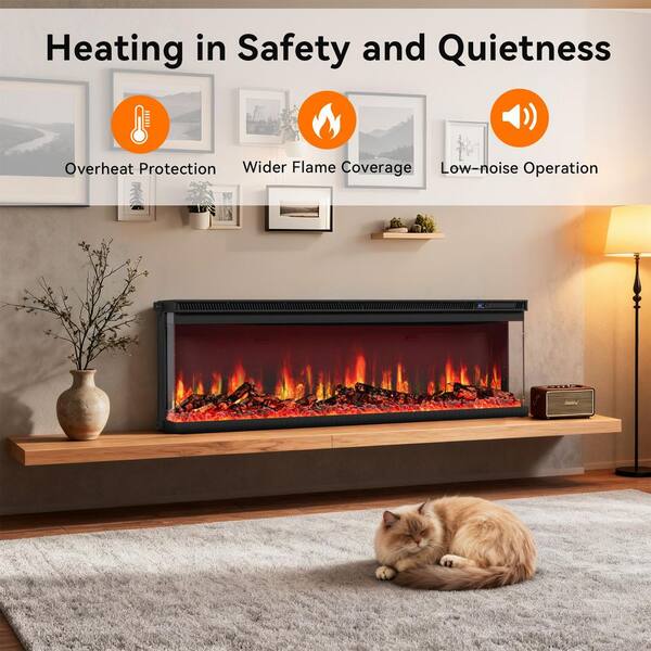 FUFU&GAGA 72 in. Wall-Mount 3-Sided Electric Fireplace in Black