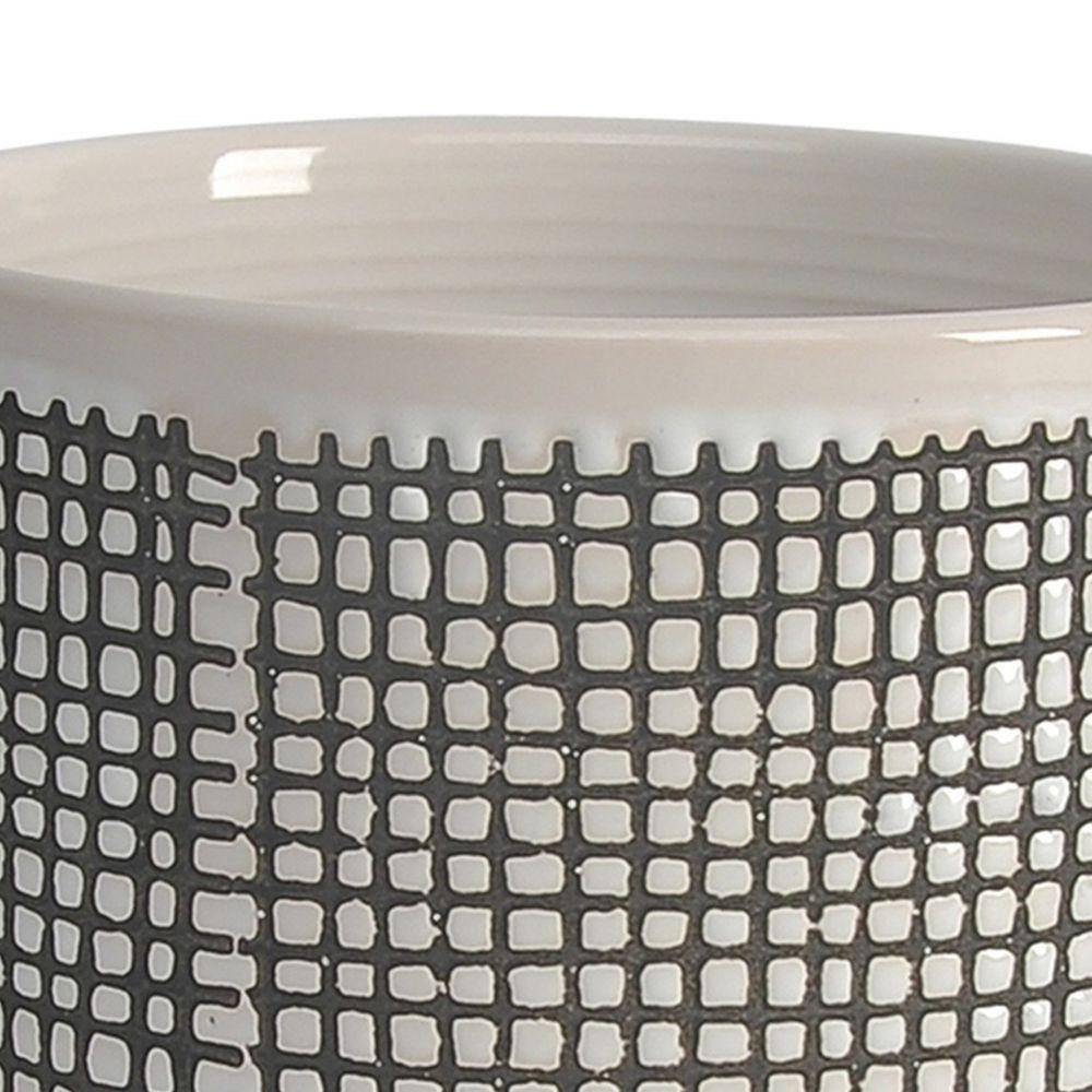 Classic Gray and White Ceramic Planter with Mesh Design, 6"