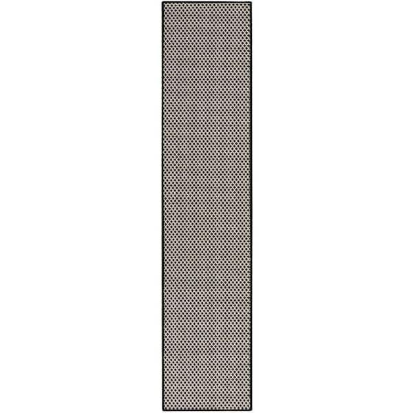 Courtyard Black White 2 ft. x 8 ft. All-over design Contemporary Runner Area Rug