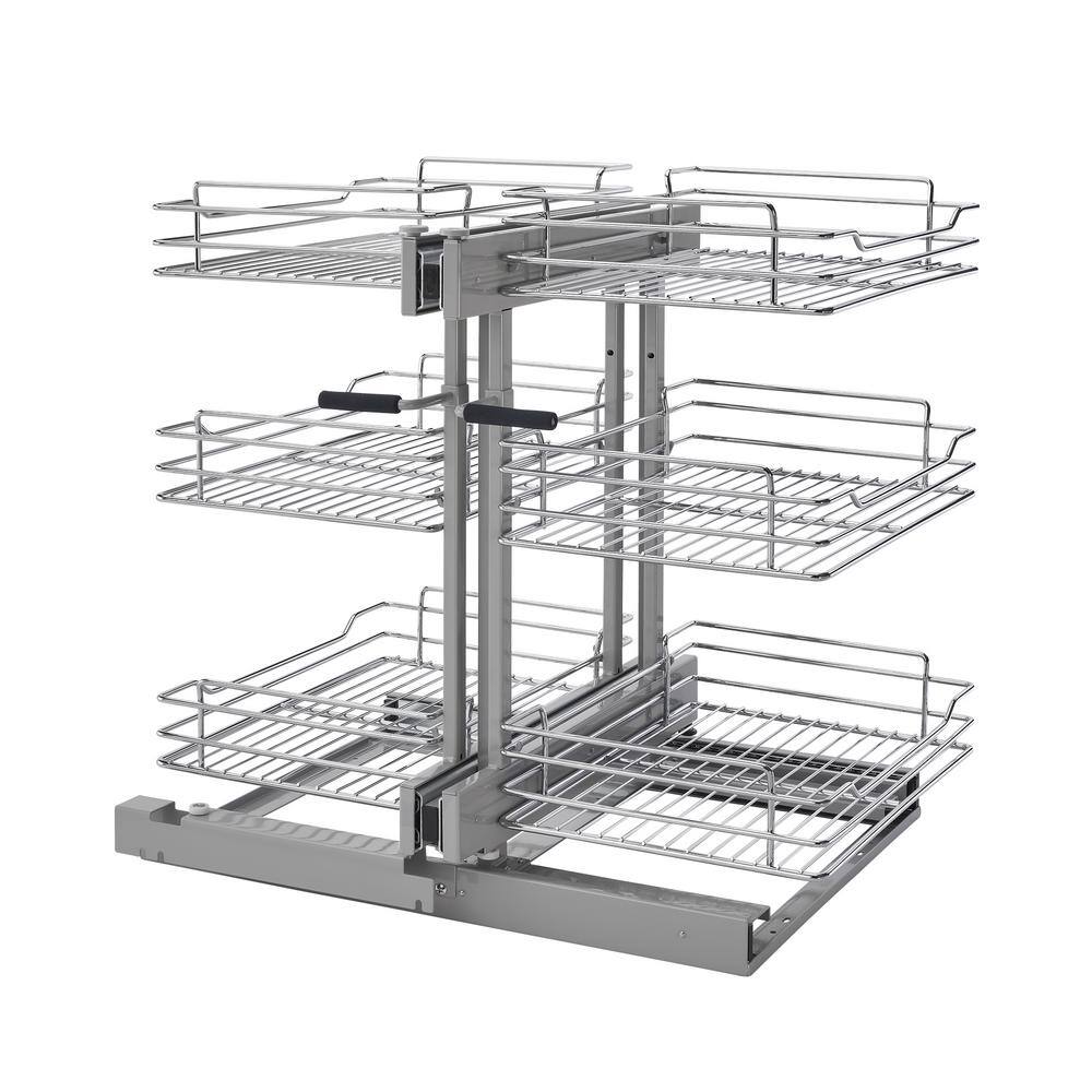 Chrome 15" 3-Tier Blind Corner Organizer with Soft-Close