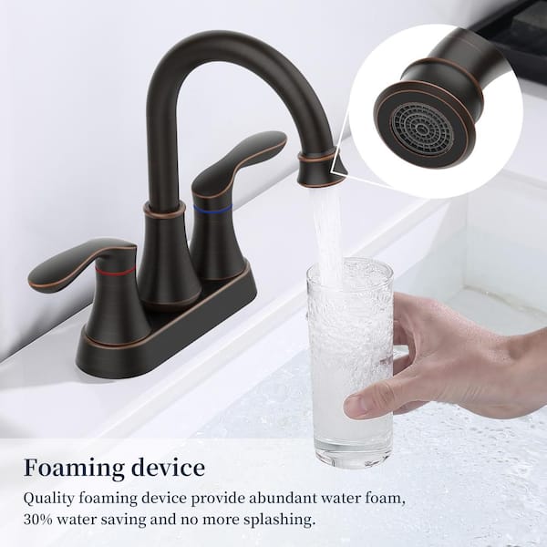Staykiwi 4 in. Centerset Double Handle Mid Arc Bathroom Faucet with Drain Kit Included in Oil Rubbed Bronze