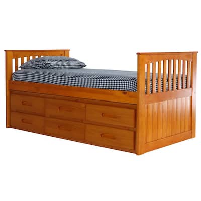 Warm Honey Series Twin Size Rake Bed Warm Honey with 6-Drawers