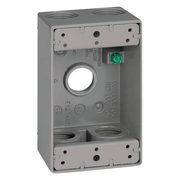 Commercial Electric 1-Gang Metal Weatherproof Electrical Outlet Box with (5) 3/4 inch Holes, Gray