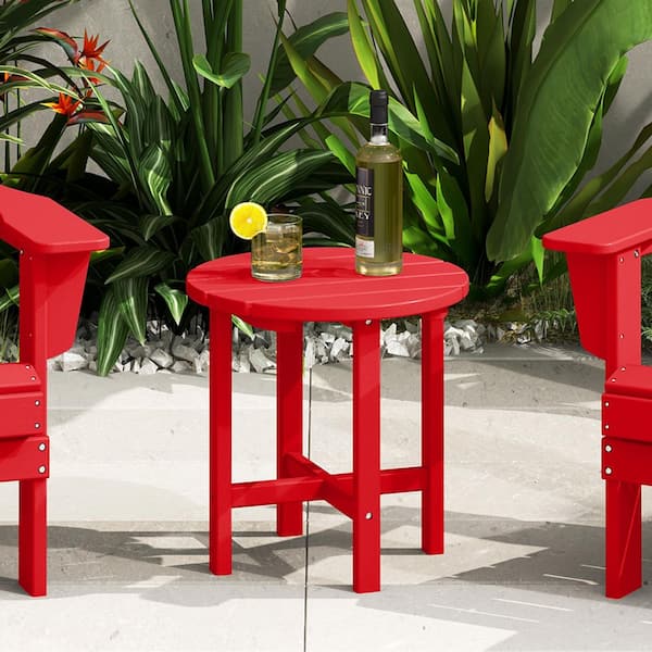 Mason 18 in. Red Poly Plastic Fade Resistant Outdoor Patio Round Adirondack Side Table