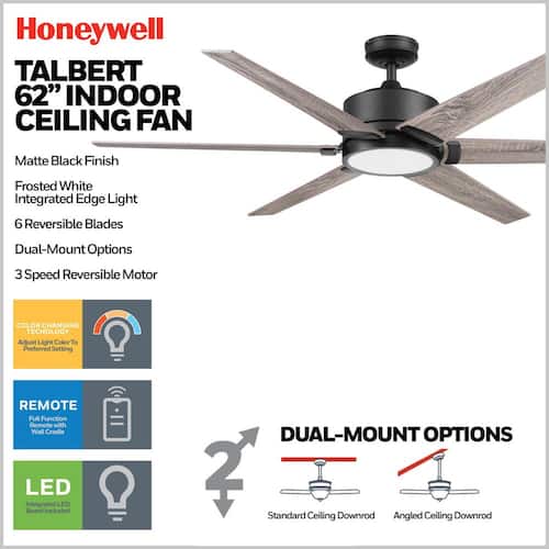 Talbert 62 in. Indoor Matte Black Ceiling Fan Color Changing LED with Remote Control and Dual Finish Blades Ceiling Fans