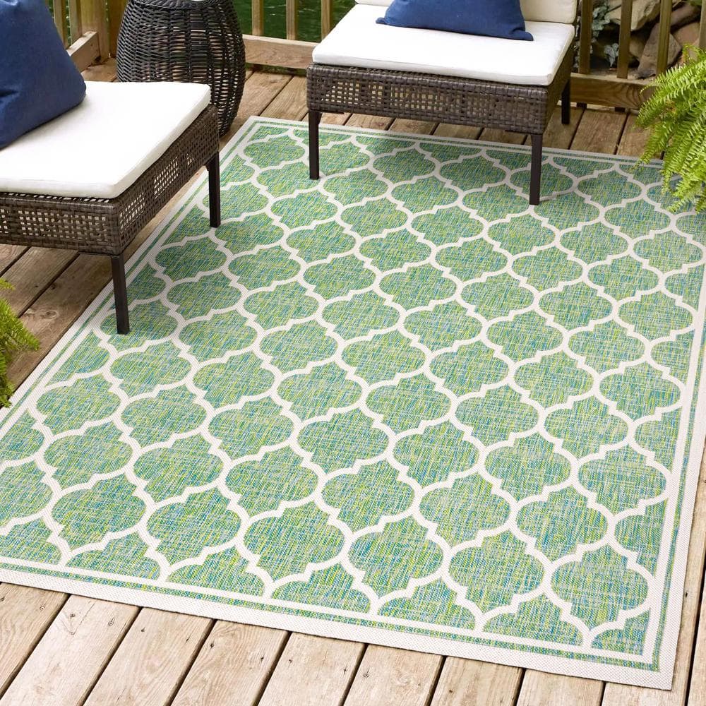 Trebol Moroccan Trellis Textured Weave Cream/Green 3 ft. x 5 ft. Indoor/Outdoor Area Rug price history on PriceWatchPro