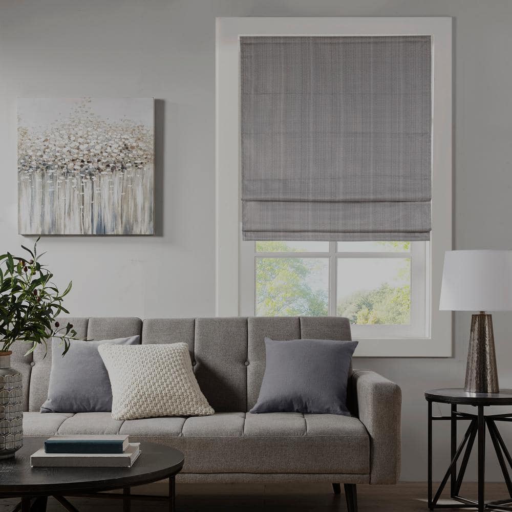 Gray Basketweave Cordless Blackout Roman Shade