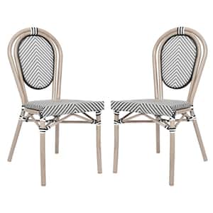 Brown Aluminum Outdoor Dining Chair in Black Set of 2