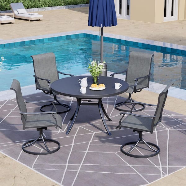 Anmutig 5-Piece Metal Patio Round Dining Set-Brown