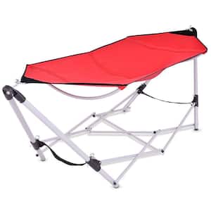 7.9 ft.. Outdoor Portable Folding Steel Frame Hammock Bed with Bag in Red