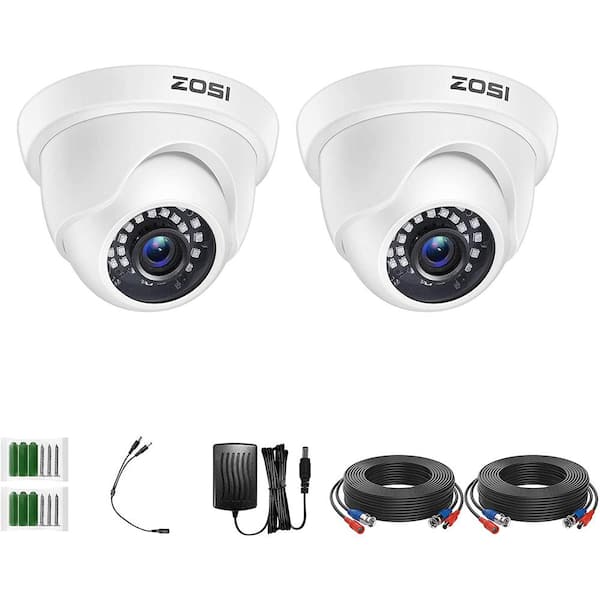 ZOSI White Wired 1080p Indoor Dome TVI Security Camera Compatible with TVI DVR (2-Pack)