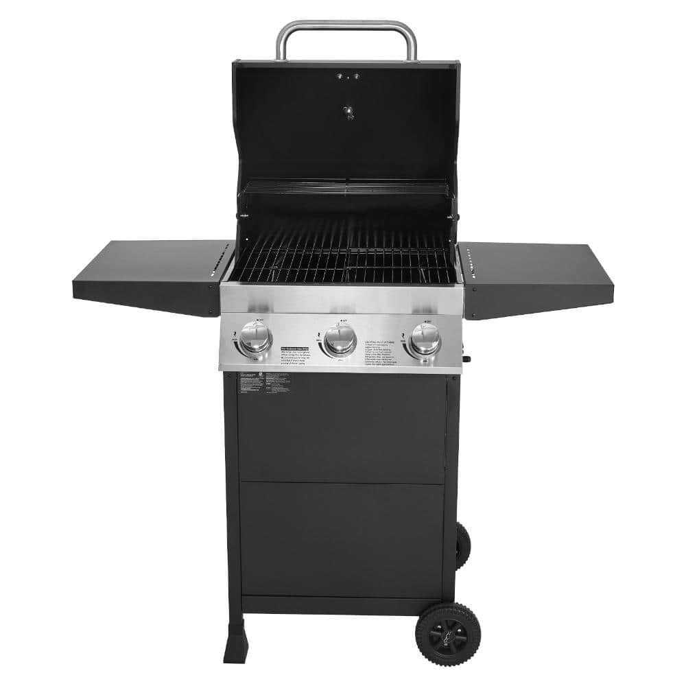 3 Burner Propane Gas Grill, 36,000 BTU Outdoor BBQ, 338 sq. in. Cooking, Foldable Side Shelves, Porcelain