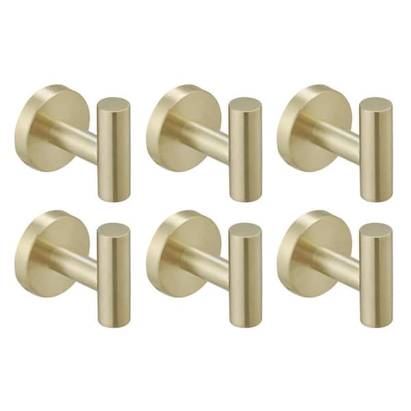 HOMEMYSTIQUE Heavy Duty Wall Robe Hook in Brushed Gold (6-Pack) H-1004 ...