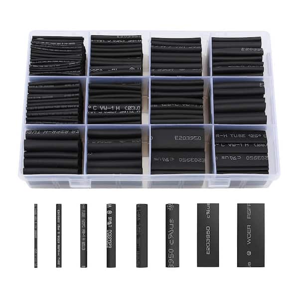 1/4 in. to 1/8 in. Electrical Cable Wire Kit Heat Shrink Tubing Black